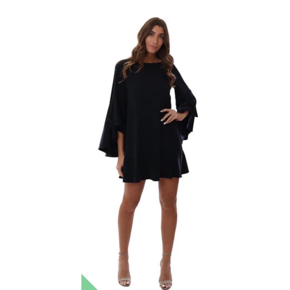Susana Monaco Womens Black Tiered Bell Sleeve Ruffle Hem Mini Dress XS